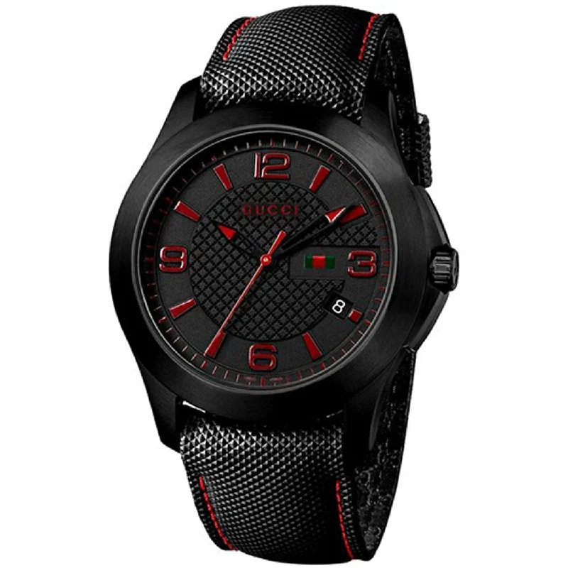 Flex band watches-Gucci Men's YA126224 G-Timeless Black Leather Watch