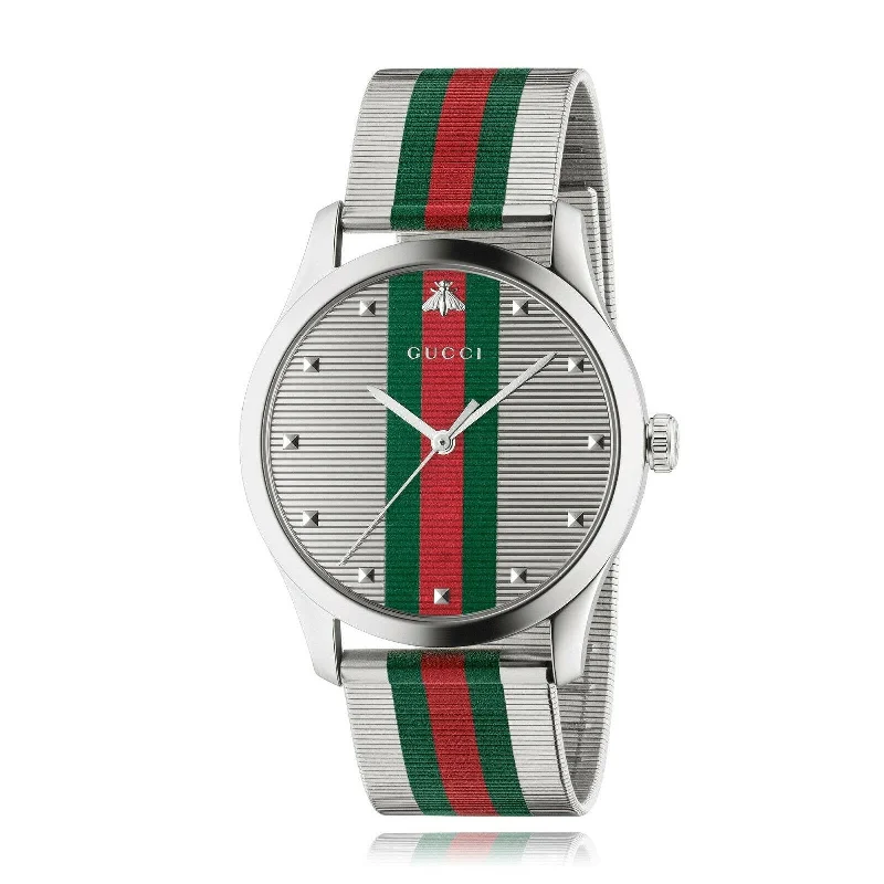 Fine dial watches-Gucci Men's YA126284 G-Timeless Multicolored Stainless Steel Watch