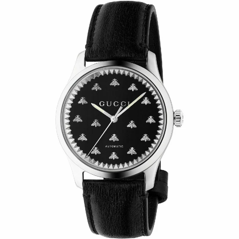 Digital sleek watches-Gucci Men's YA126286 G-Timeless Black Leather Watch