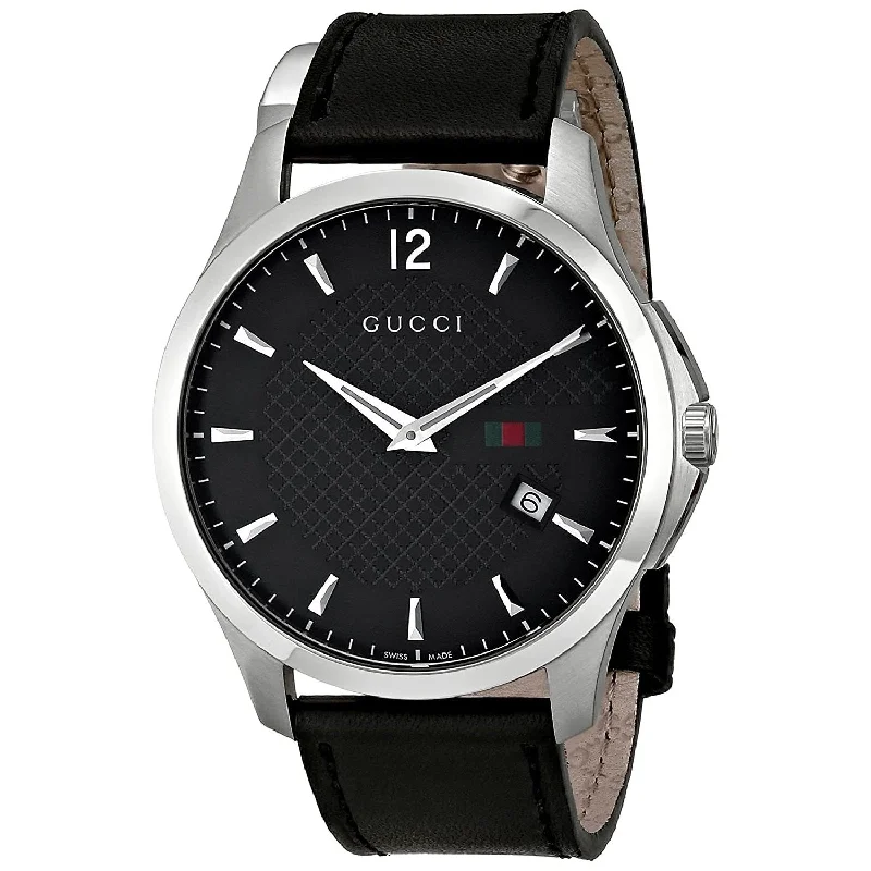 Tribal strap watches-Gucci Men's YA126304 G-Timeless Black Leather Watch