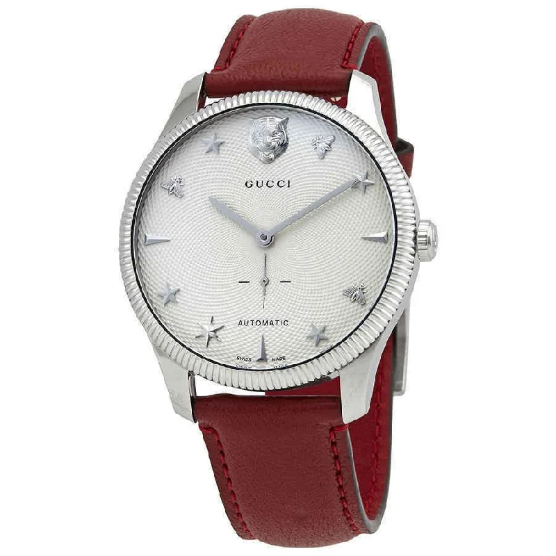 Flat dial watches-Gucci Men's YA126346 G-Timeless Red Leather Watch