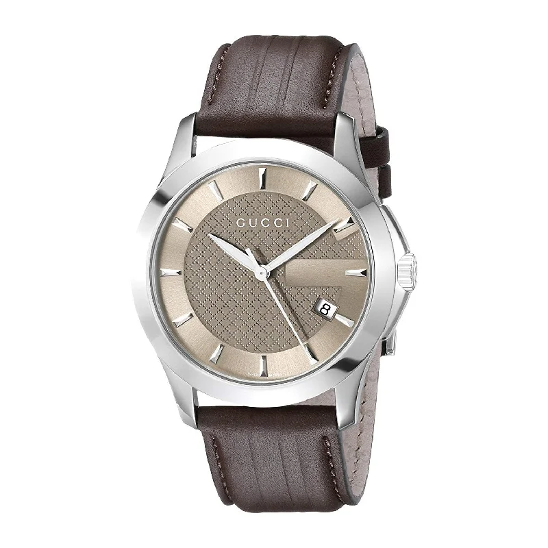 Morganite dial watches-Gucci Men's YA126403 G-Timeless Brown Leather Watch