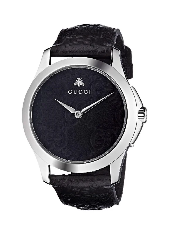 Chic strap watches-Gucci Men's YA1264031 G-Timeless Black Leather Watch