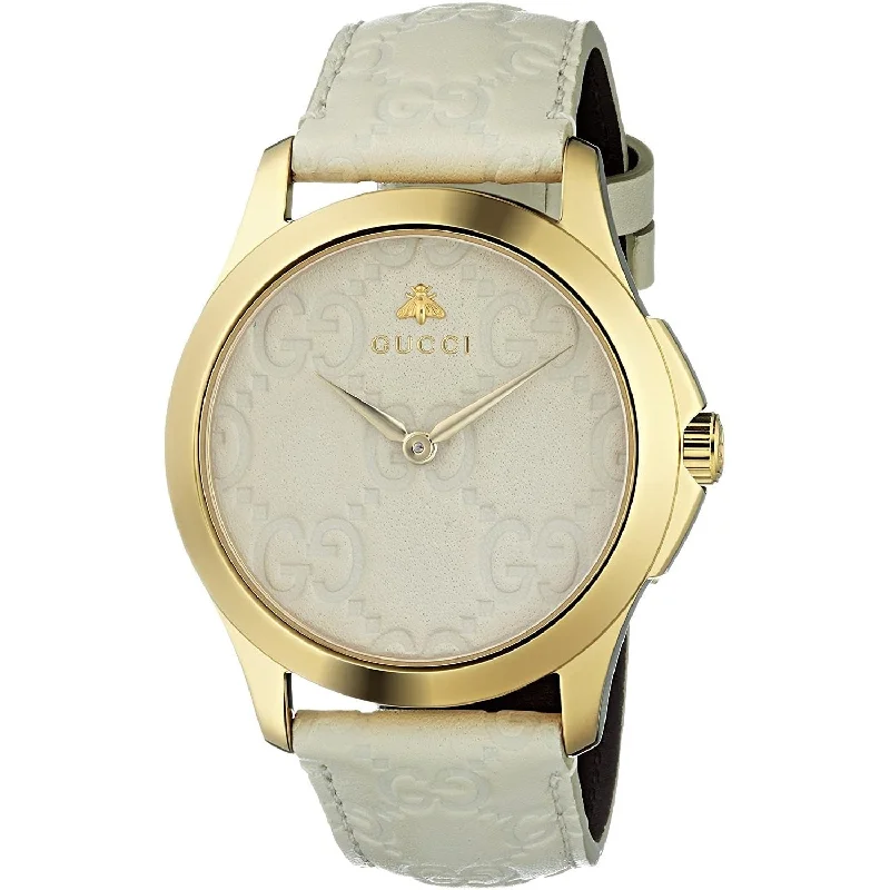 Pure slim watches-Gucci Men's YA1264033 G-Timeless White Leather Watch