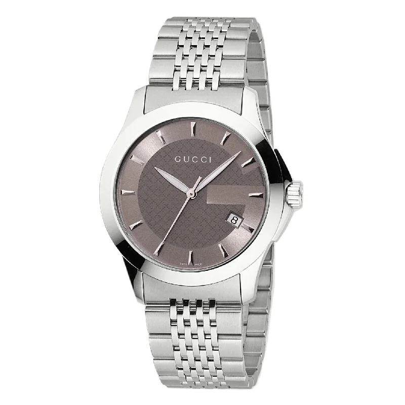 Art dial watches-Gucci Men's YA126406 G-Timeless Medium Stainless Steel Watch