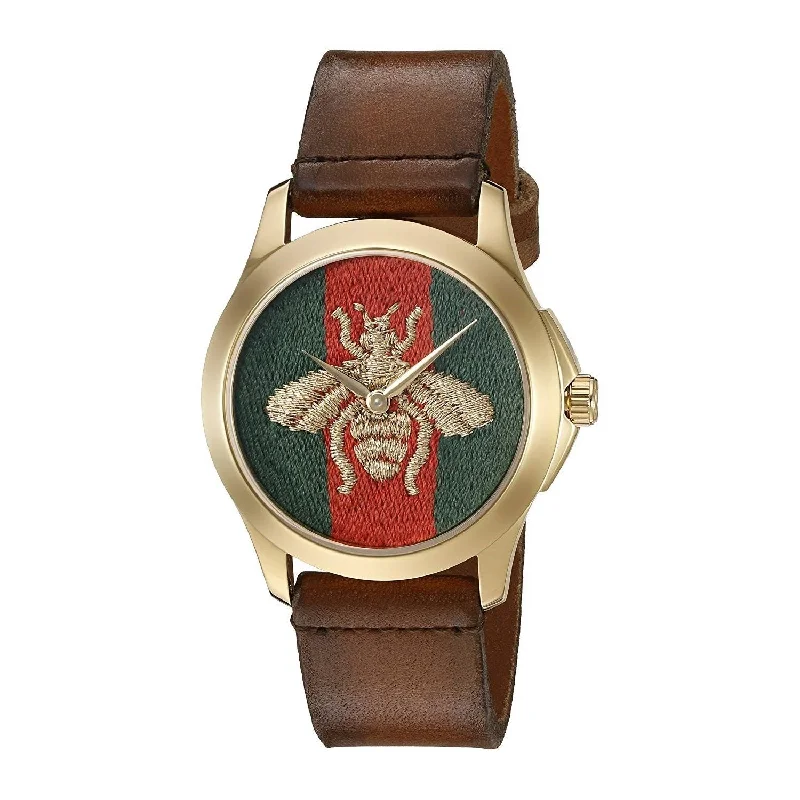 Sporty chrono watches-Gucci Men's YA126451 Le Marche Des Merveilles Brown Leather Watch