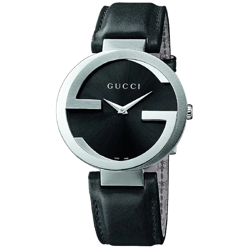 Thick rim watches-Gucci Men's YA133205 Interlocking-G Black Leather Watch