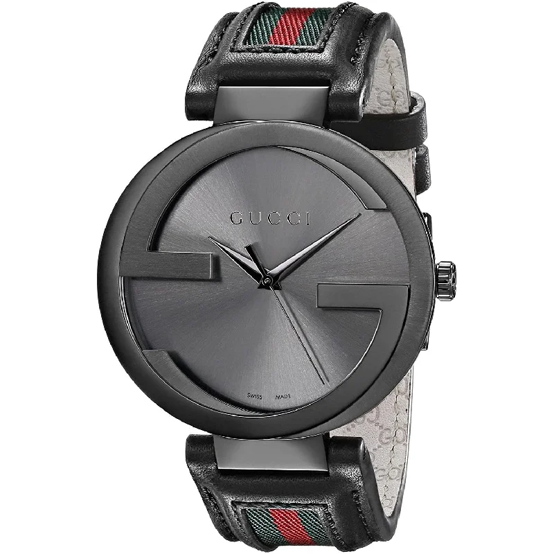 Light strap watches-Gucci Men's YA133206 Interlocking-G Black, Green and Red Canvas Watch