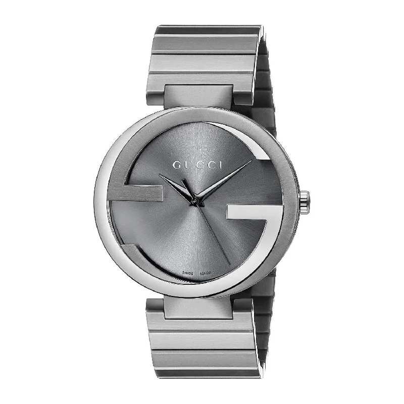 Pink strap watches-Gucci Men's YA133210 Interlocking G Grey Stainless Steel Watch