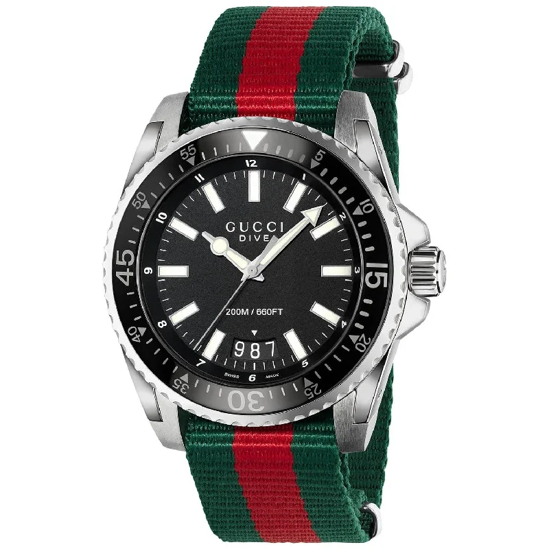 Regal strap watches-Gucci Men's YA136206 Dive Green and red Nylon Watch