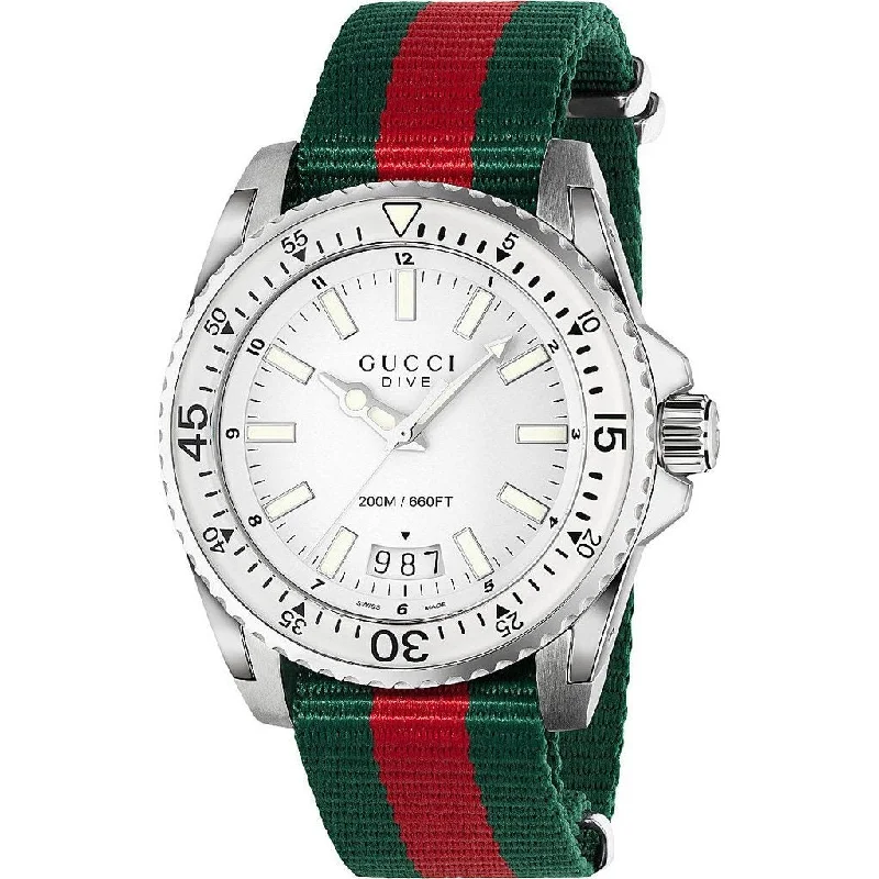 Oval face watches-Gucci Men's YA136207 Dive Green and red Nylon Watch