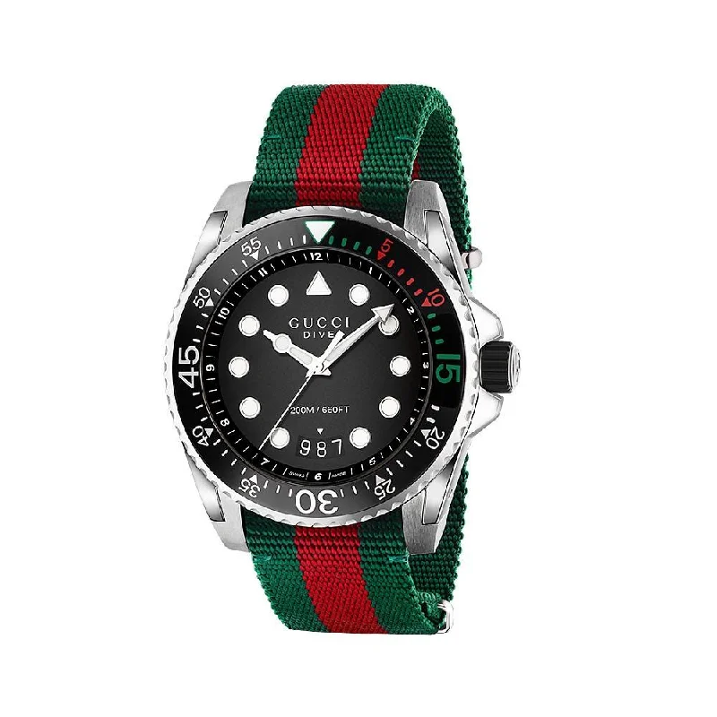 Painted strap watches-Gucci Men's YA136209 Dive XL Red and Green Nylon Watch