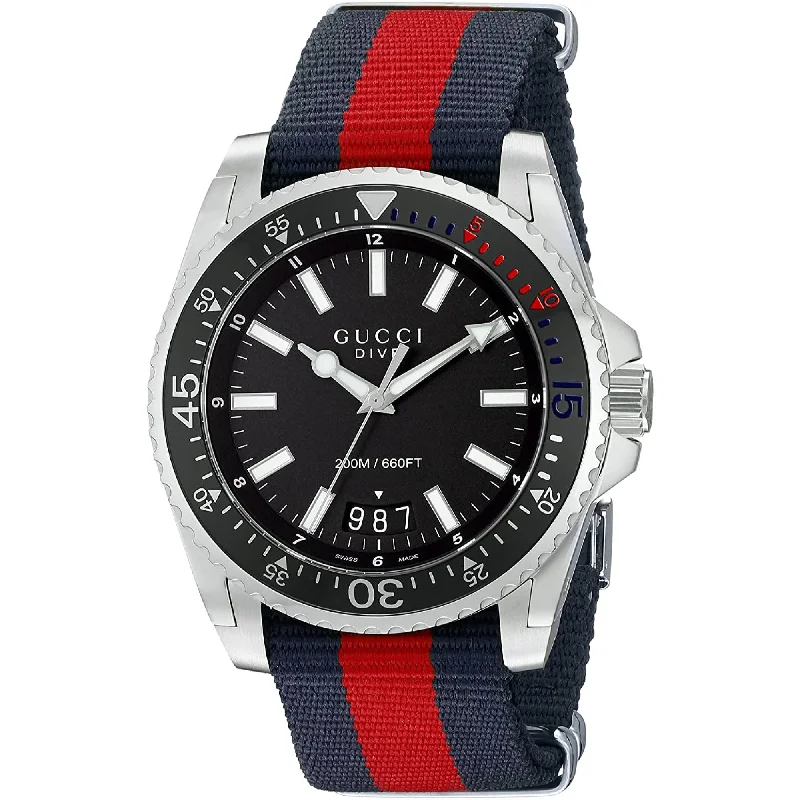 Rubber strap watches-Gucci Men's YA136210 Dive XL Red and Blue Nylon Watch