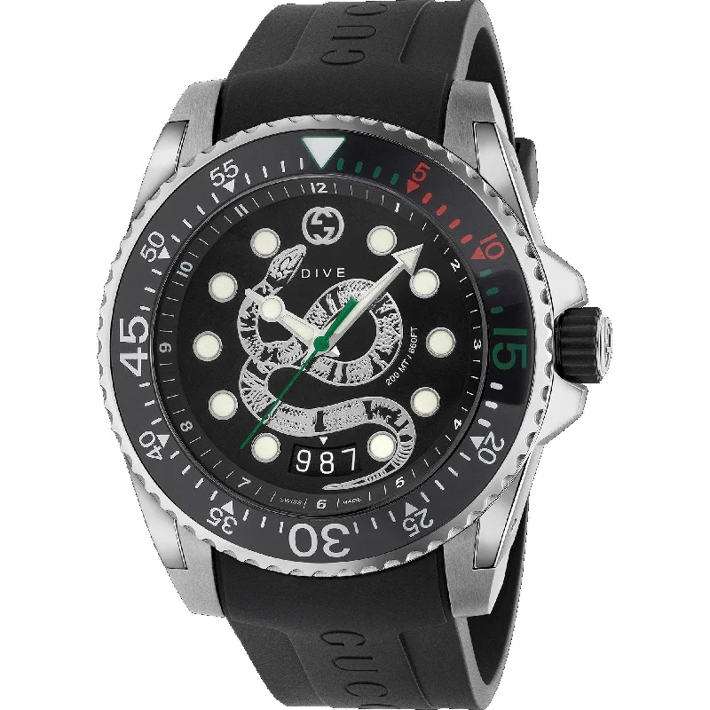 High shine watches-Gucci Men's YA136217 Dive Black Rubber Watch