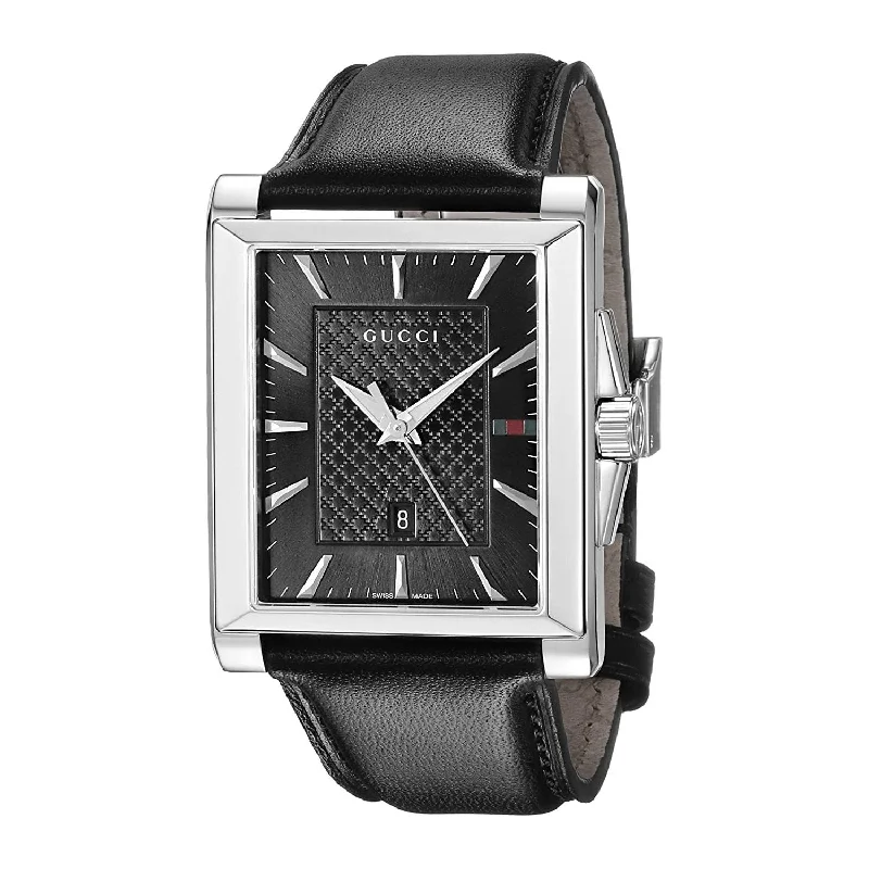 Quartz strap watches-Gucci Men's YA138404 G-Timeless Black Leather Watch